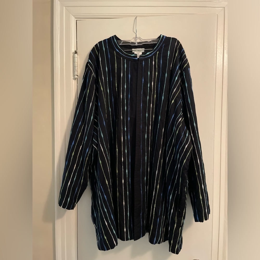 Ulla Popken Cotton Multicolor Embroidered Stripe Open Lagenlook Jacket 28/30